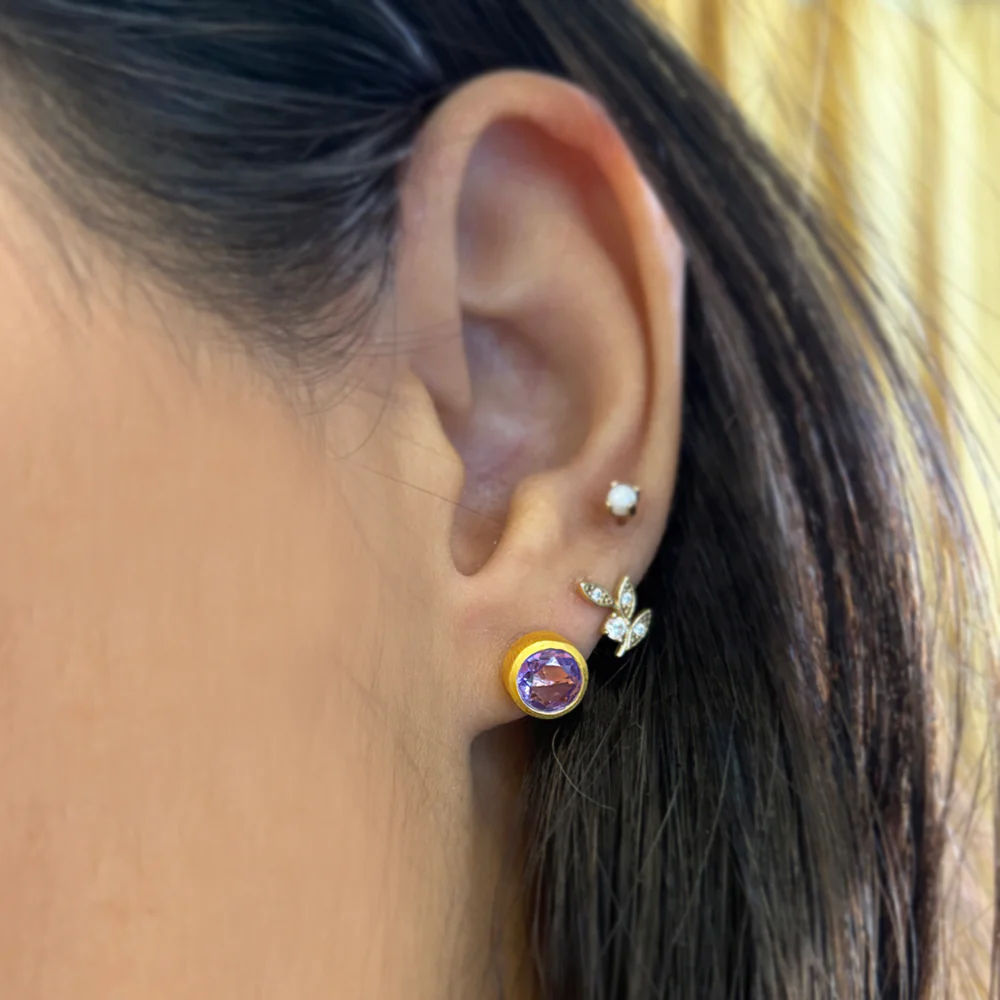 Gold Vermeil Bezel-Set Amethyst Stud Earrings - Image 3