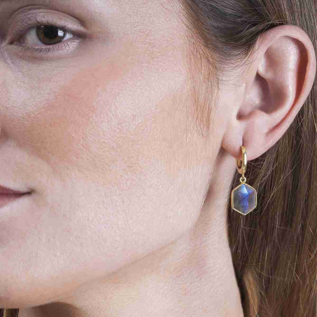 Gold Vermeil & Labradorite Drop Earrings - "Geo" - Image 2