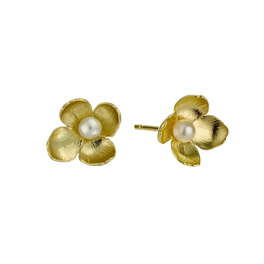 Gold Vermeil & Pearl Earrings - "Cuckoo Flower" - Image 3