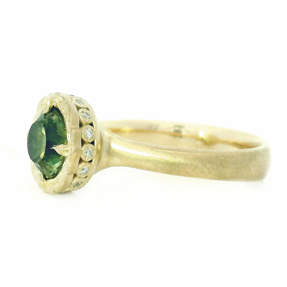 Green Montana Sapphire & Diamond Engagement Ring - "Eye of the Jungle" - Image 3