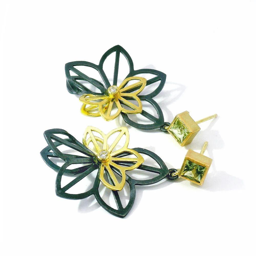 Green Montana Sapphire and Diamond Fold Earrings - "Green Anise"