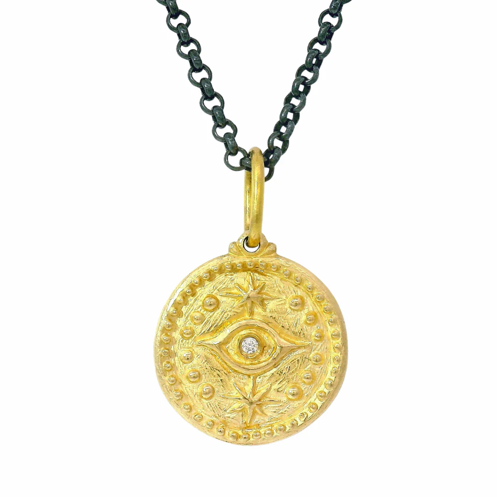 14K Gold Hamsa Hand & Evil Eye Pendant- "Gaze of Protection" - Image 3