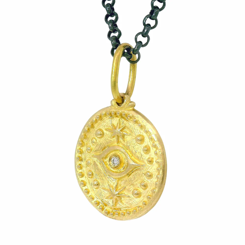 14K Gold Hamsa Hand & Evil Eye Pendant- "Gaze of Protection" - Image 5