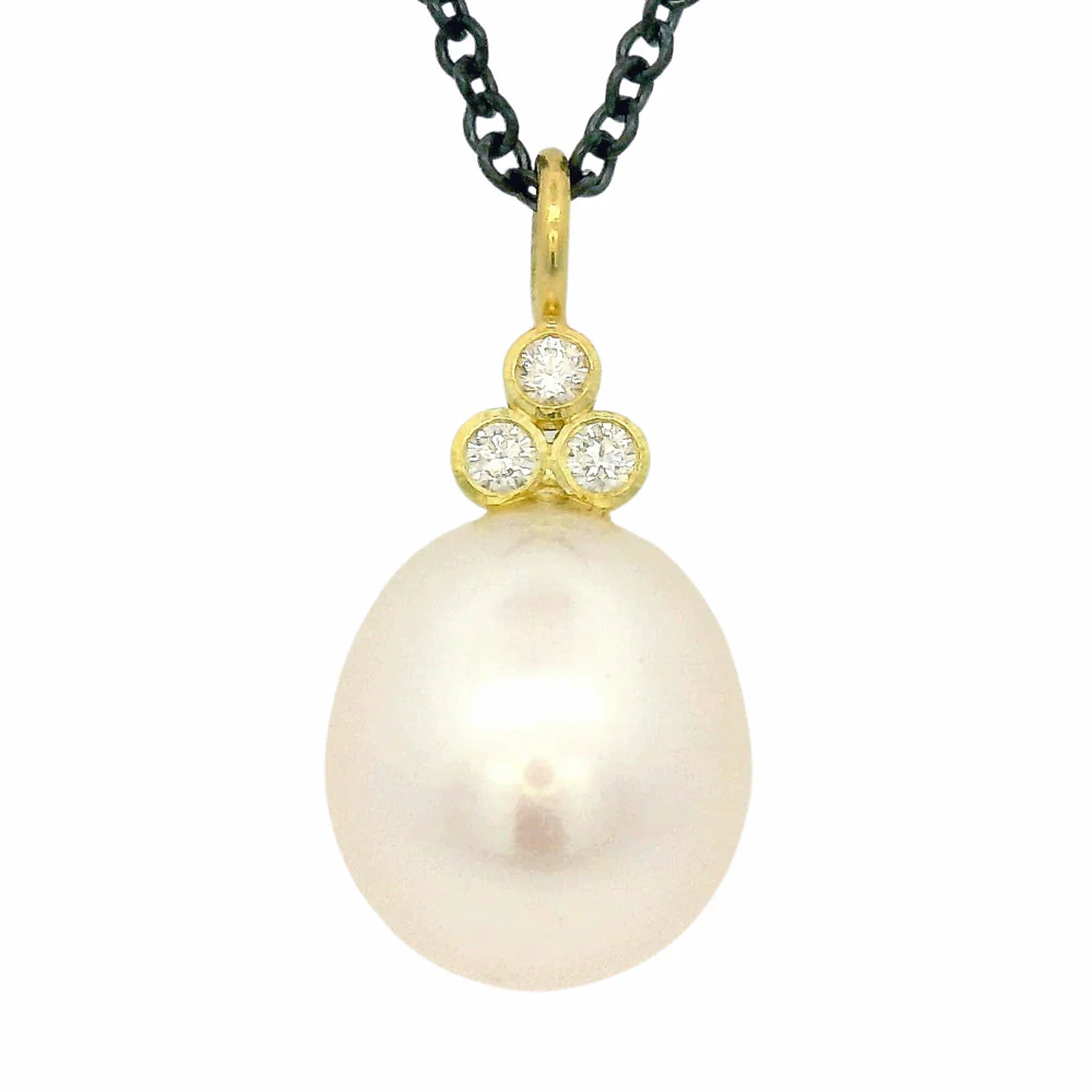 Diamond Pearl Drop Necklace - "Moonlight" - Image 2