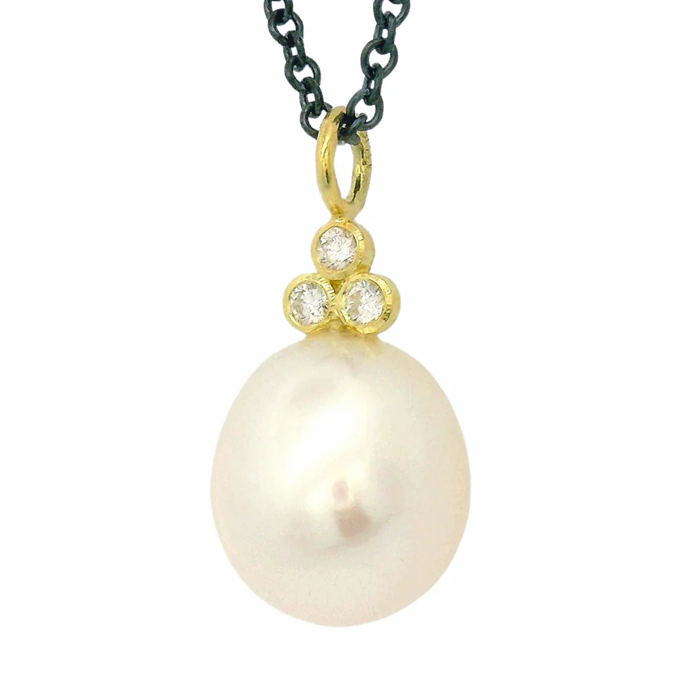 Diamond Pearl Drop Necklace - "Moonlight" - Image 3