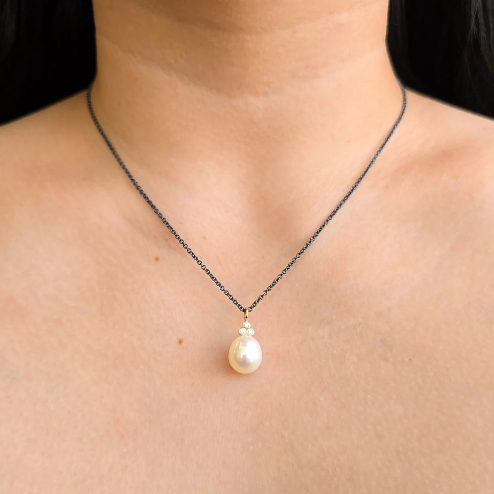 Diamond Pearl Drop Necklace - "Moonlight" - Image 4