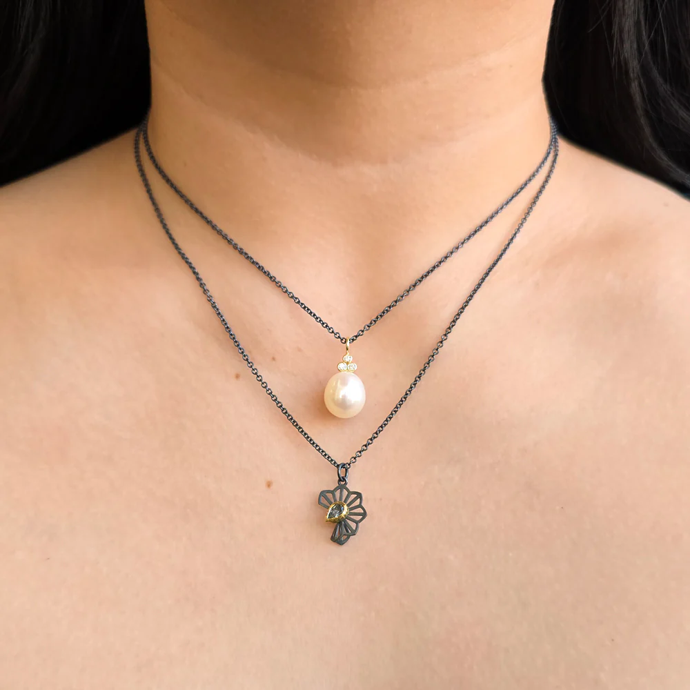 Diamond Pearl Drop Necklace - "Moonlight" - Image 5