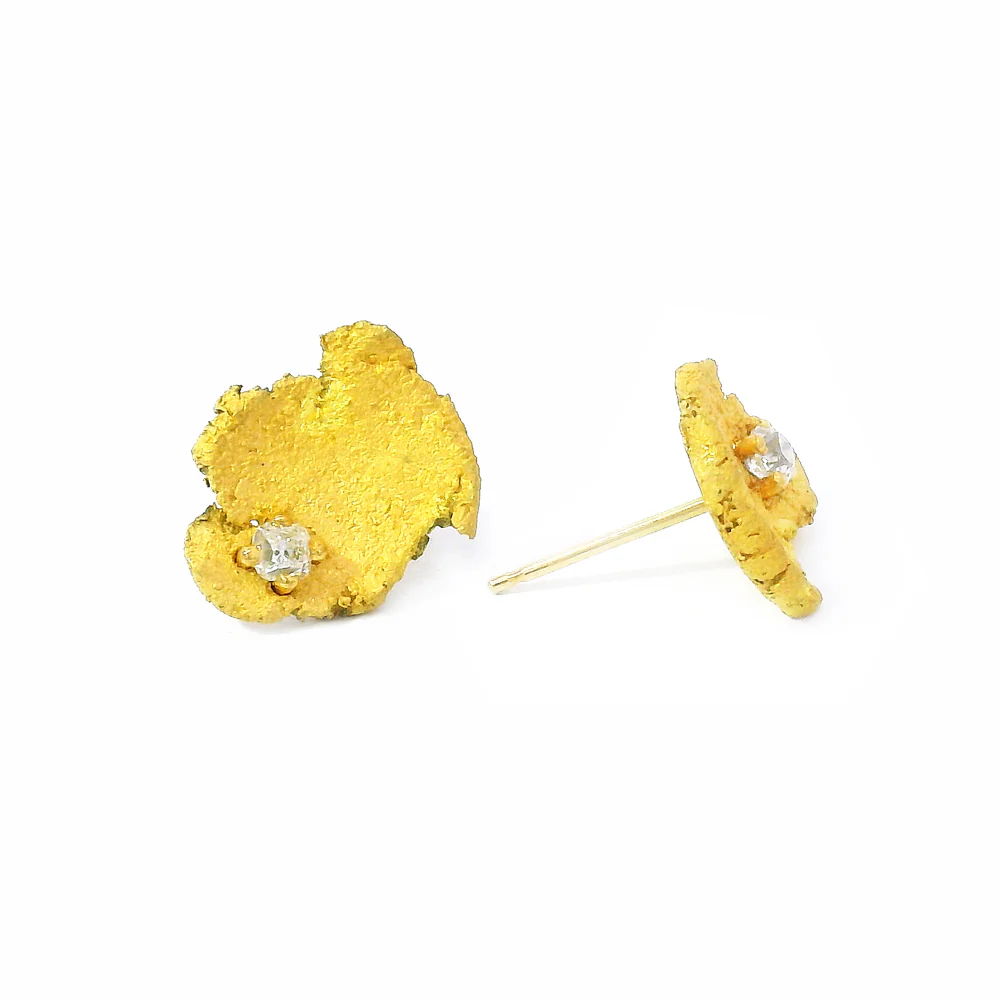 22K Gold Diamond Statement Stud Earrings - "Golden Pool" - Image 3