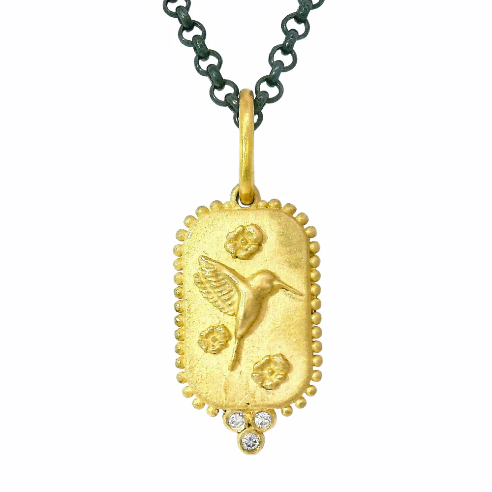 Gold & Diamond Hummingbird Pendant - "Fly Free" - Image 4