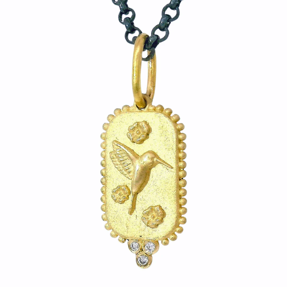 Gold & Diamond Hummingbird Pendant - "Fly Free" - Image 5