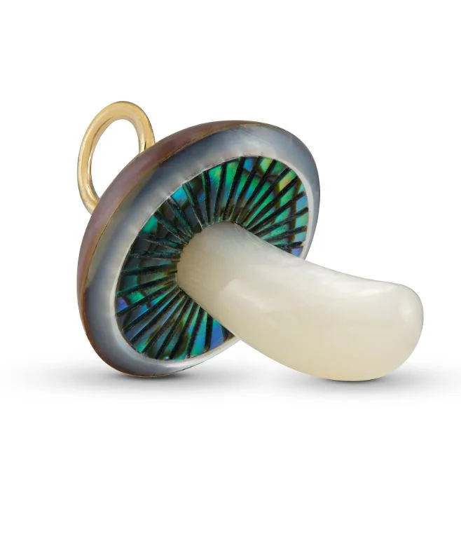 Iridescent Copper Mabe Pearl Mushroom Pendant - "Cyprus Mycena" - Image 2