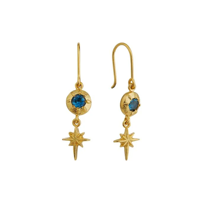 London Blue Topaz & Gold Vermeil Drop Earrings - "Guiding Star" - Image 4