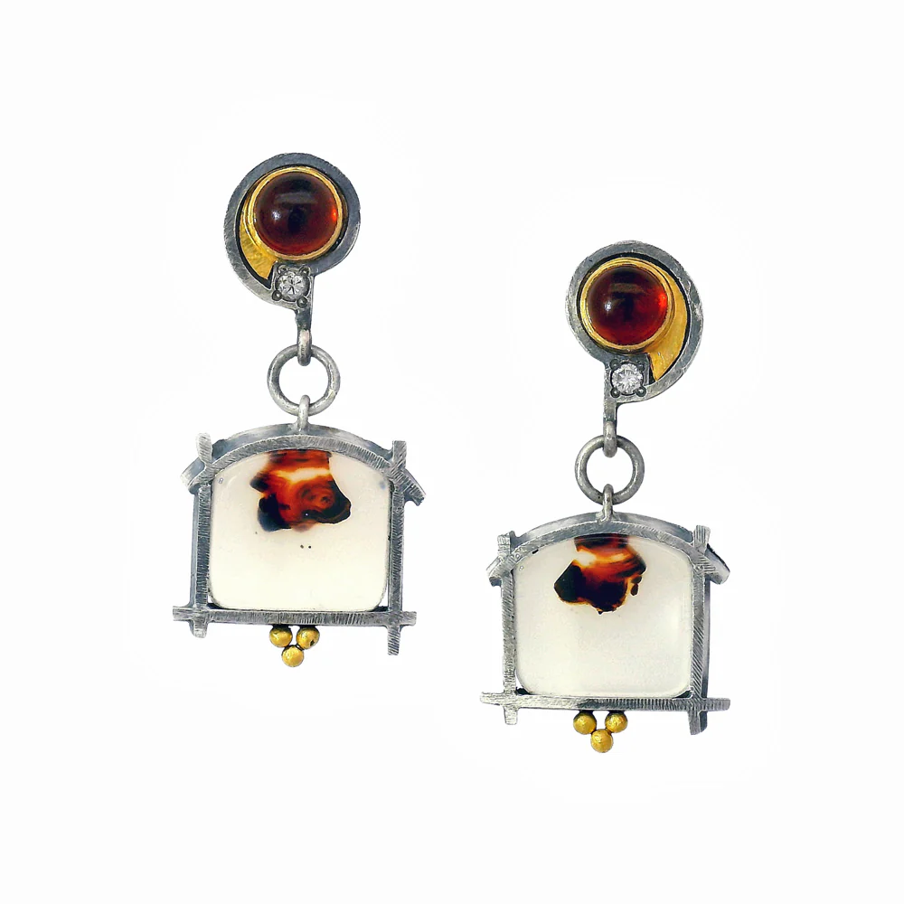 Montana Agate Drop Earrings - "Shoji Clouds"