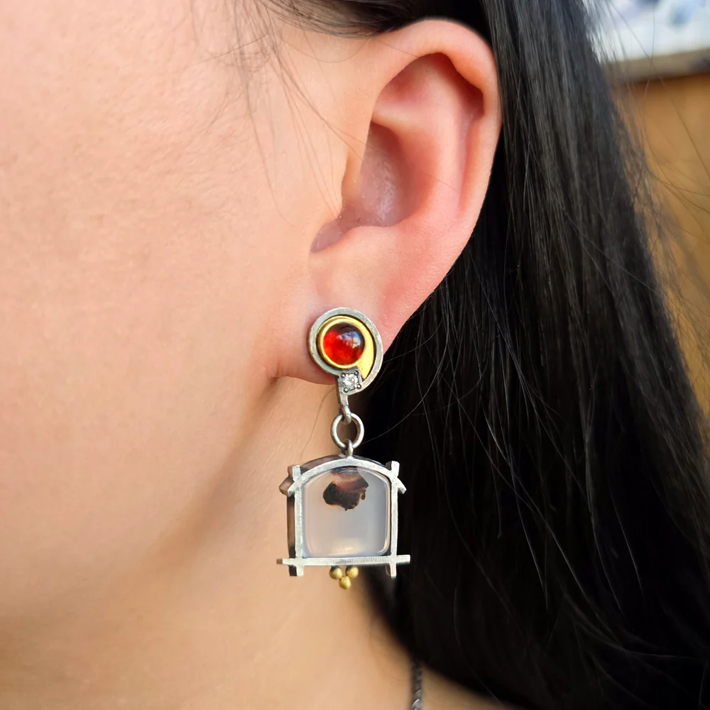 Montana Agate Drop Earrings - "Shoji Clouds" - Image 2
