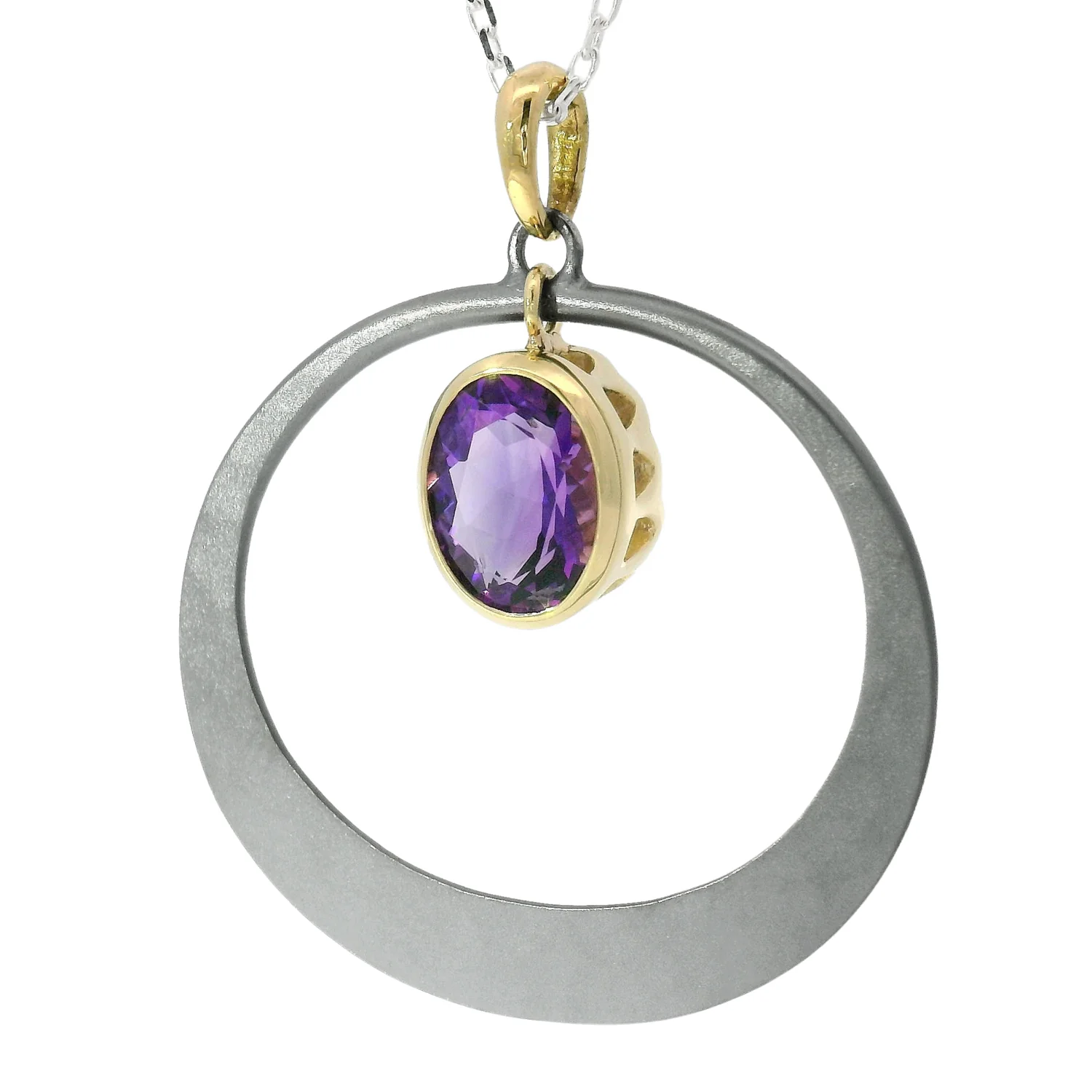 Montana Amethyst, Sterling Silver & Yellow Gold Necklace - "Petite Oval" - Image 3