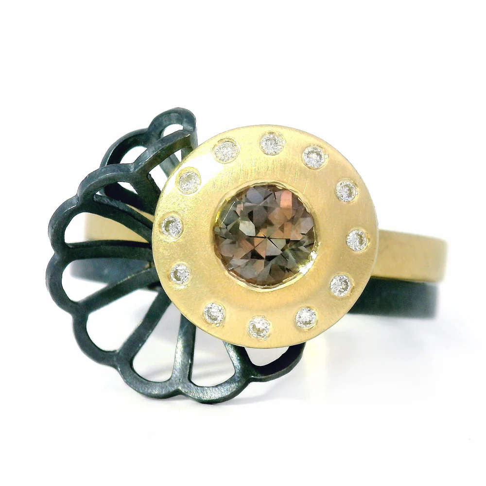 Montana Sapphire Origami Ring Set- "Halo Duet"