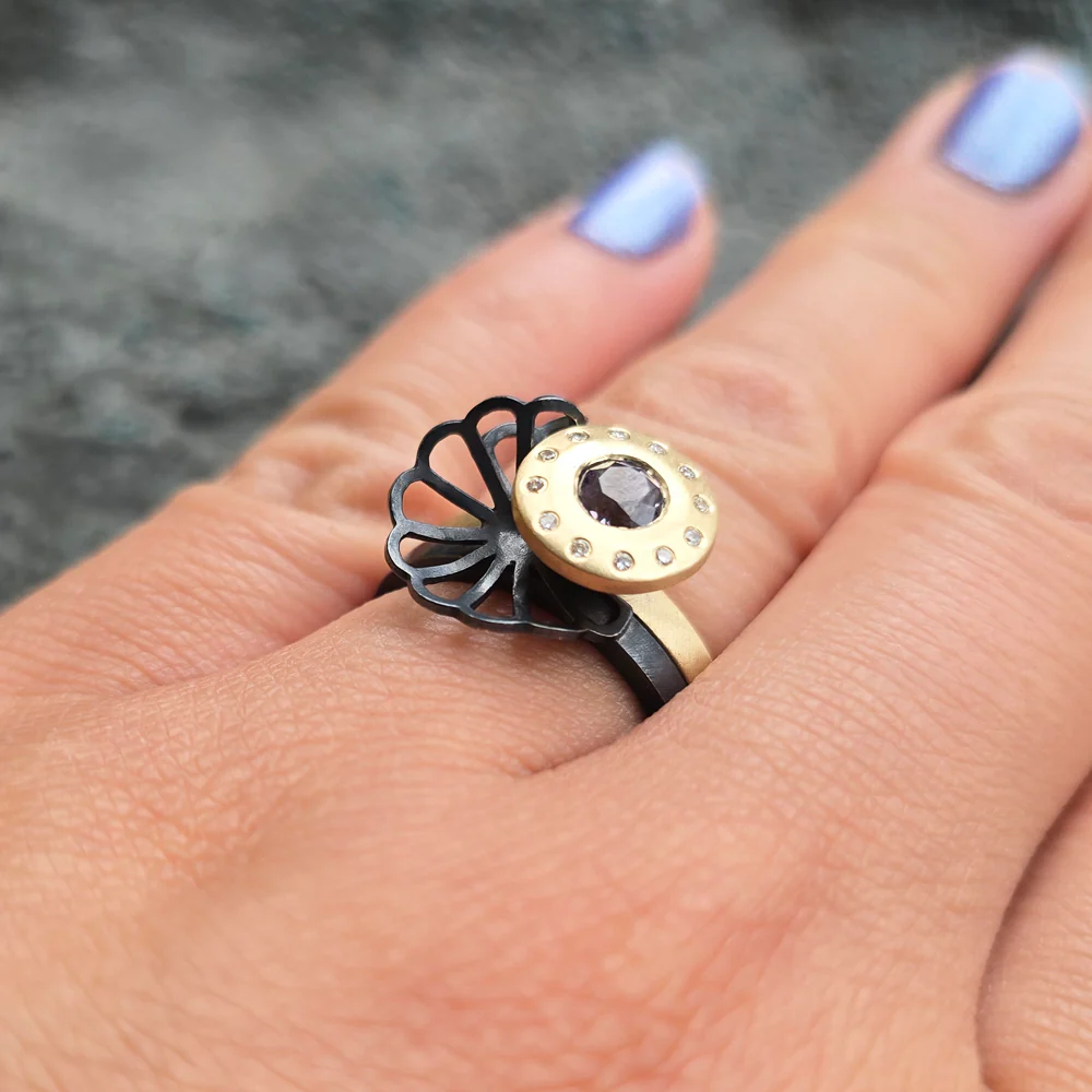 Montana Sapphire Origami Ring Set- "Halo Duet" - Image 2