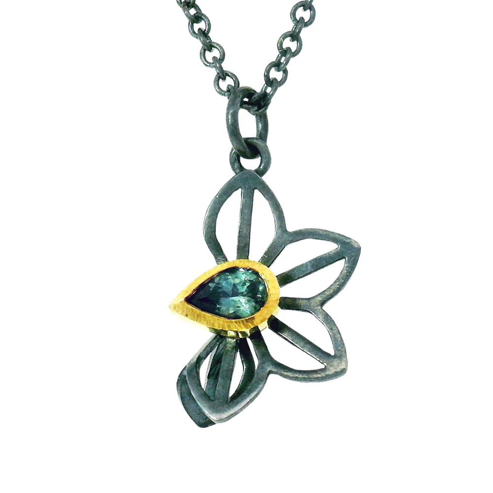 Montana Sapphire Necklace in Silver & Gold - "Spring Anise" - Image 2