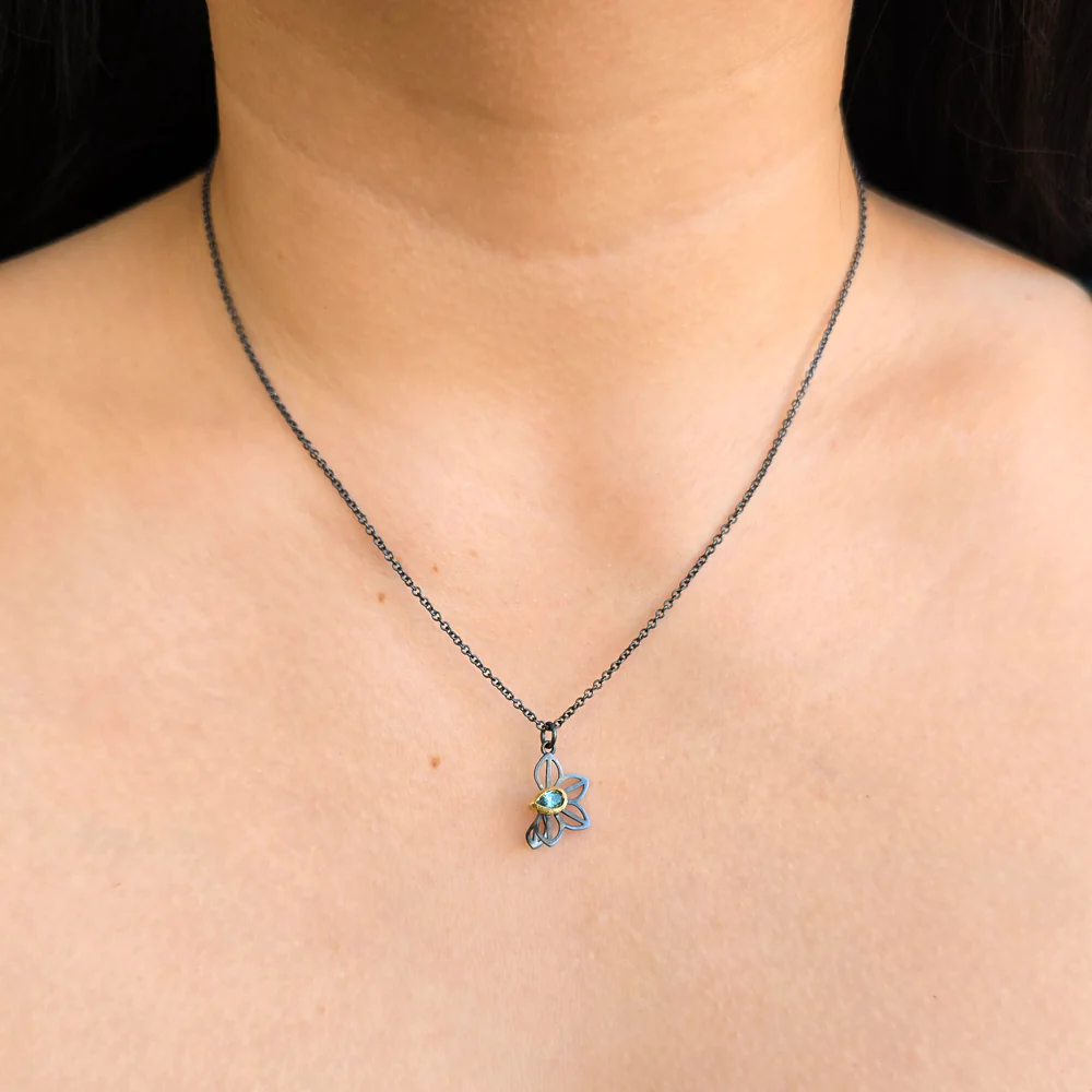 Montana Sapphire Necklace in Silver & Gold - "Spring Anise" - Image 3