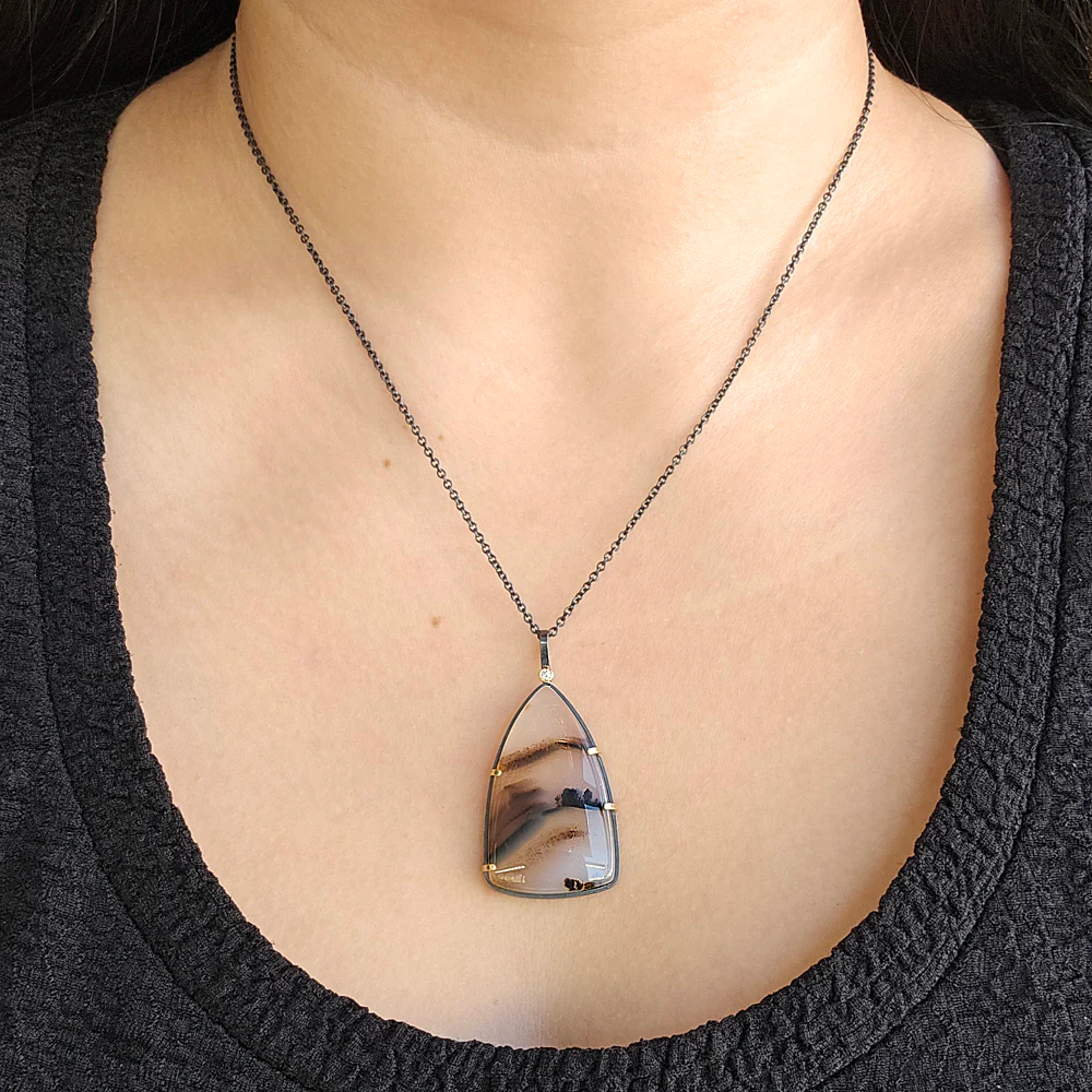 One-of-a-Kind Montana Agate & Diamond Necklace - "Badlands" - Image 3