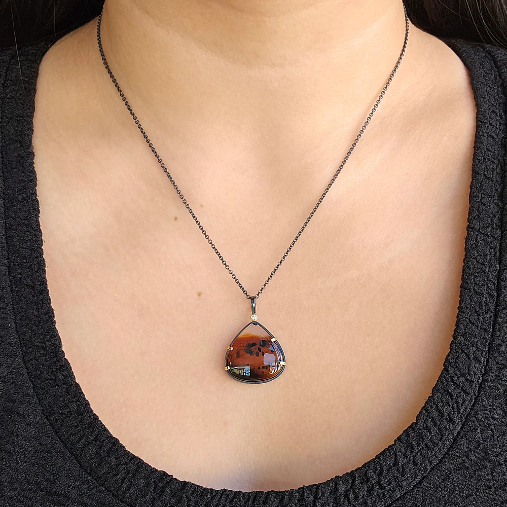One-of-a-Kind Montana Agate & Diamond Necklace - "Tigress" - Image 4