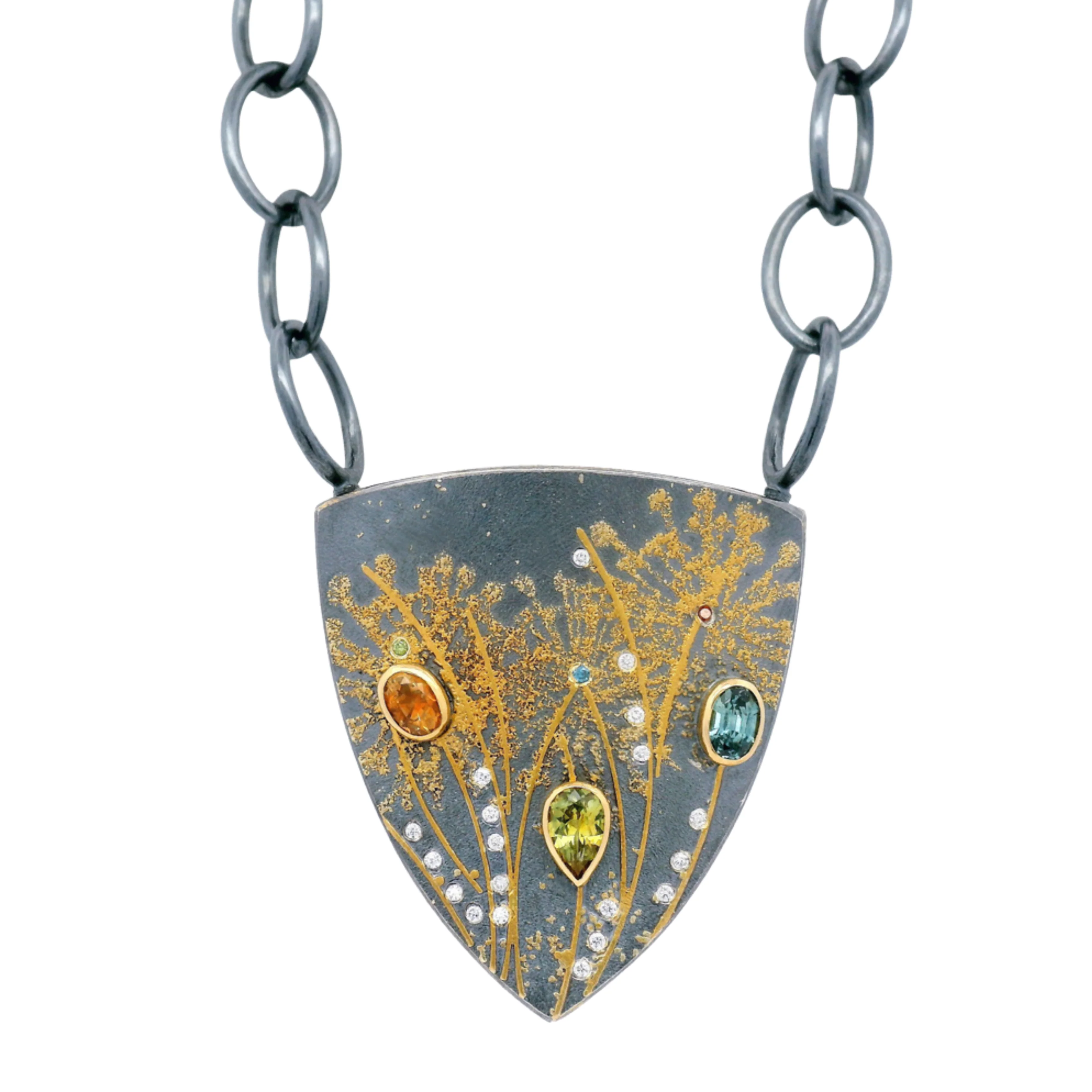 One-of-a-Kind Montana Sapphire, Sterling Silver & Gold Vario Pendant - "Freyja"
