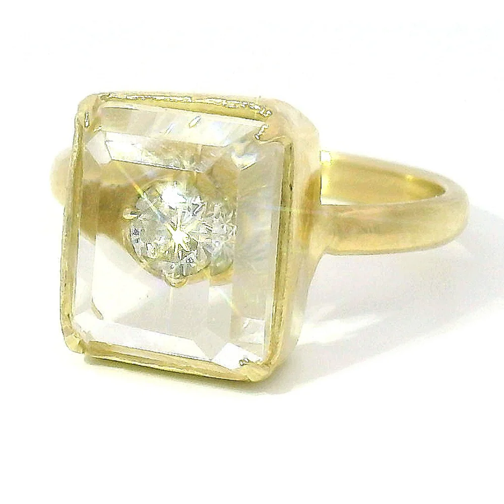 Diamond & Rock Crystal Fashion Ring - "Mirrored Treasure" - Image 2