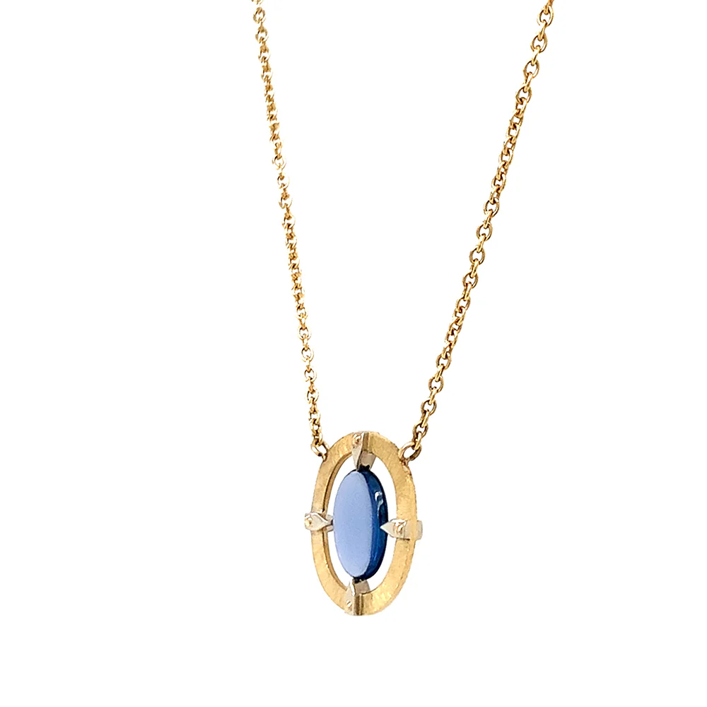 One-of-a-Kind Yogo Sapphire Two Tone Gold Necklace - "Floating Majesty" - Image 5