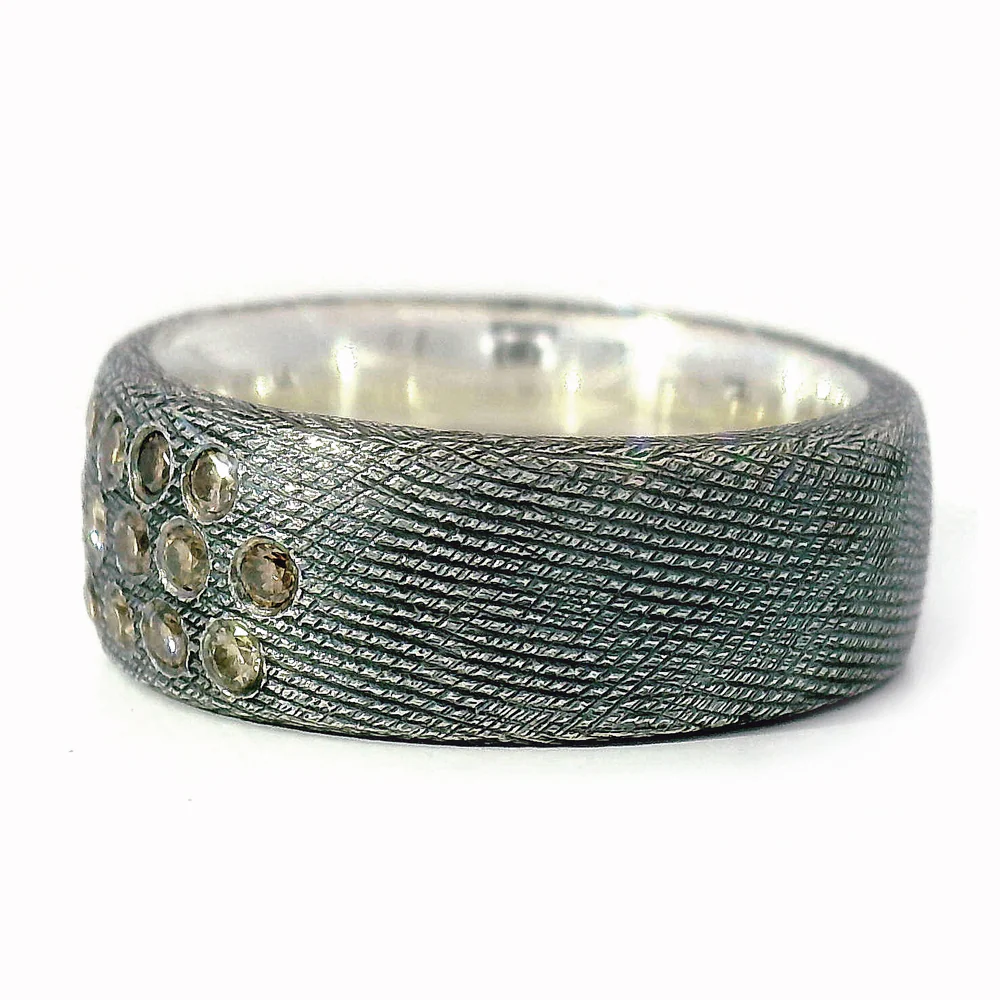 Oxidized Silver Champagne Diamond Cigar Ring "Gypsy" - Image 3