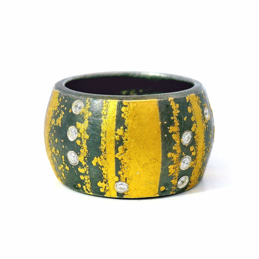 Oxidized Sterling Silver & Yellow Gold Ring - "Chasm" - Image 2