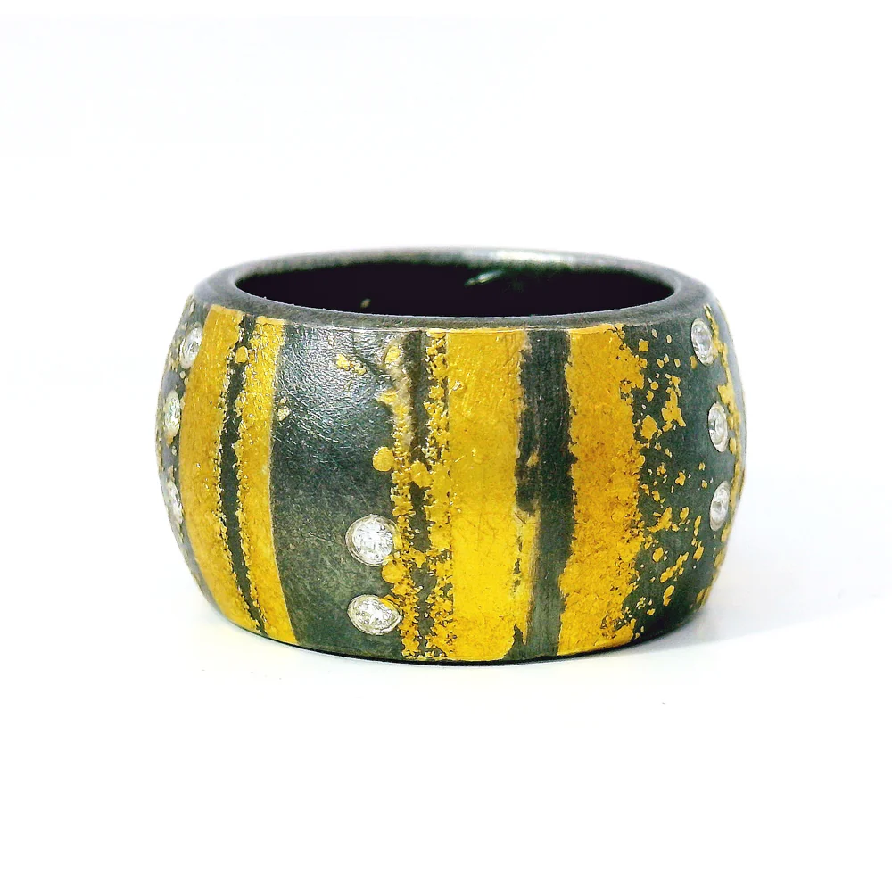 Oxidized Sterling Silver & Yellow Gold Ring - "Chasm" - Image 3