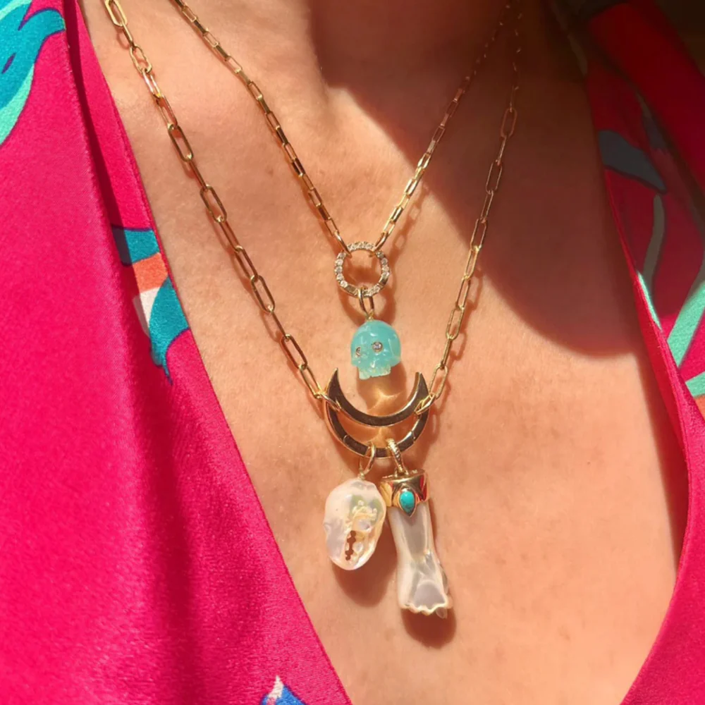Pacific Blue Chalcedony Skull Pendant - Image 2