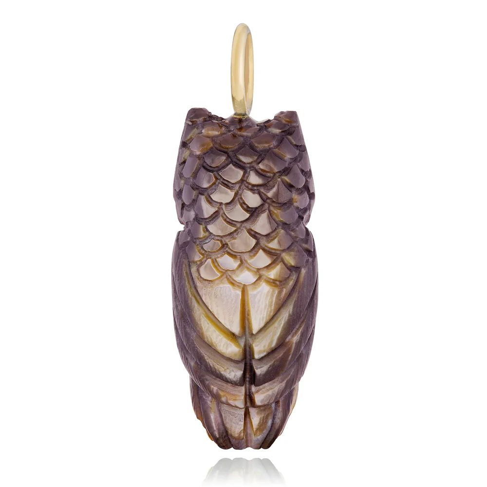 Penguin Wing Oyster Shell & Diamond Pendant - "Copper Owl" - Image 3