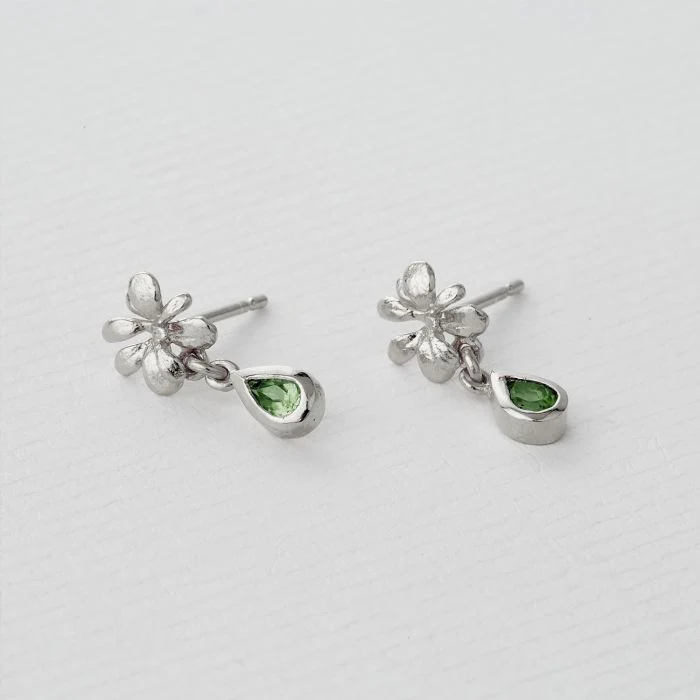 Peridot & Sterling Silver Earrings - "Small Rosette" - Image 2