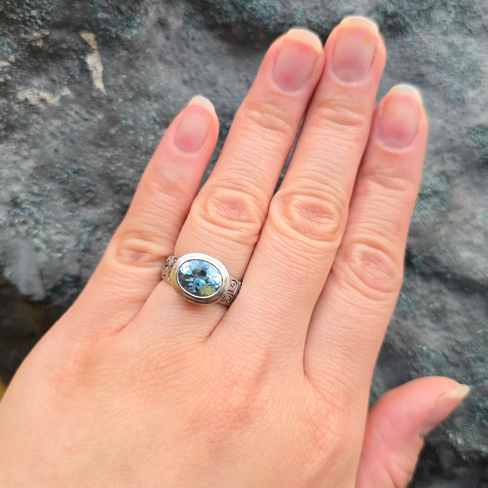 Platinum & Aquamarine Bezel Ring - "J's Garden" - Image 3