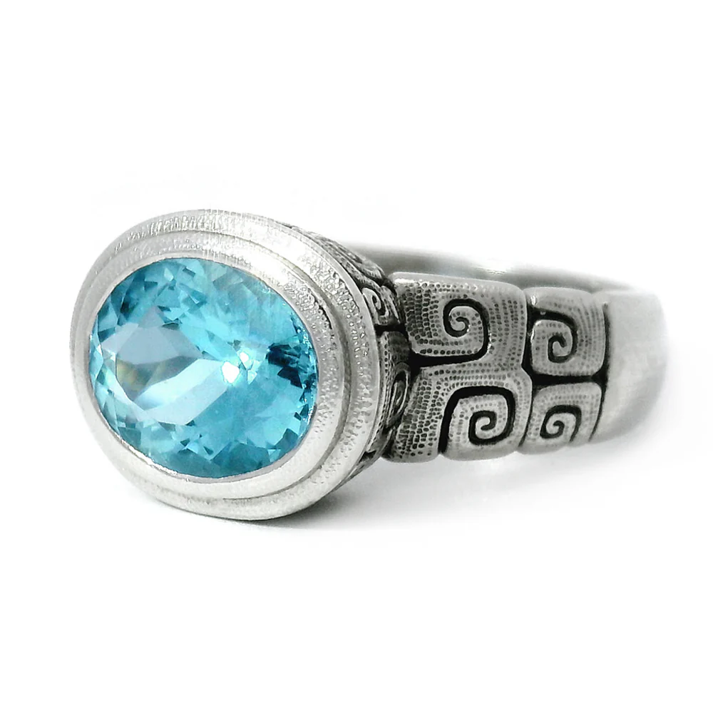 Platinum & Aquamarine Bezel Ring - "J's Garden" - Image 4