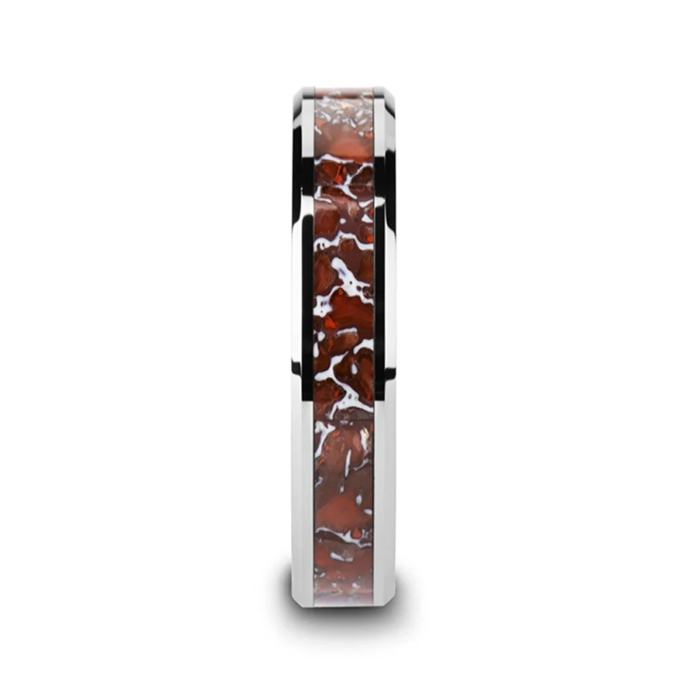 Tungsten and Red Dinosaur Bone Ring - "Jurassic" - Image 2