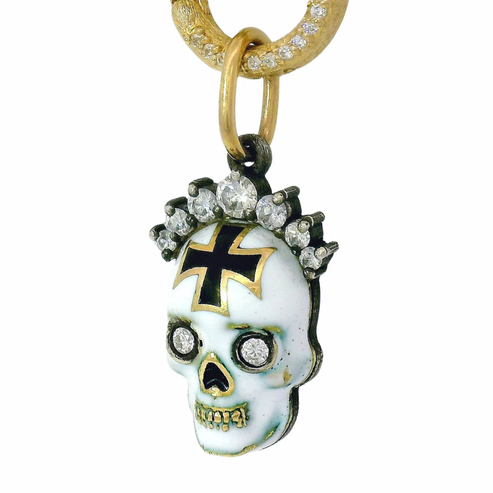 Handcrafted Skull Pendant Necklace with Diamond Tiara - "Corona Memento" - Image 4