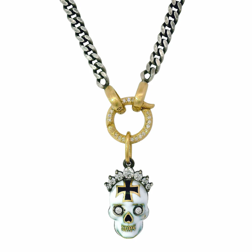 Handcrafted Skull Pendant Necklace with Diamond Tiara - "Corona Memento" - Image 5