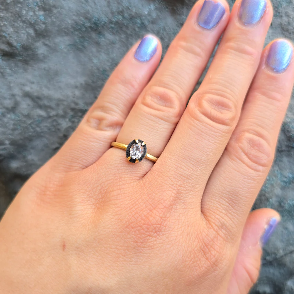 Gold Oval Solitaire Diamond Ring - Image 5