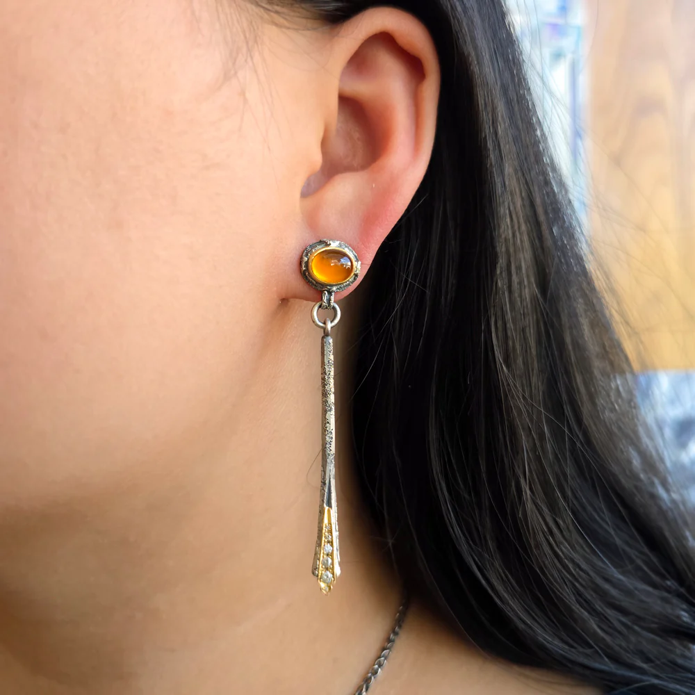 Spessartite Garnet Stud Drop Earrings - "Vetus Emberline" - Image 2
