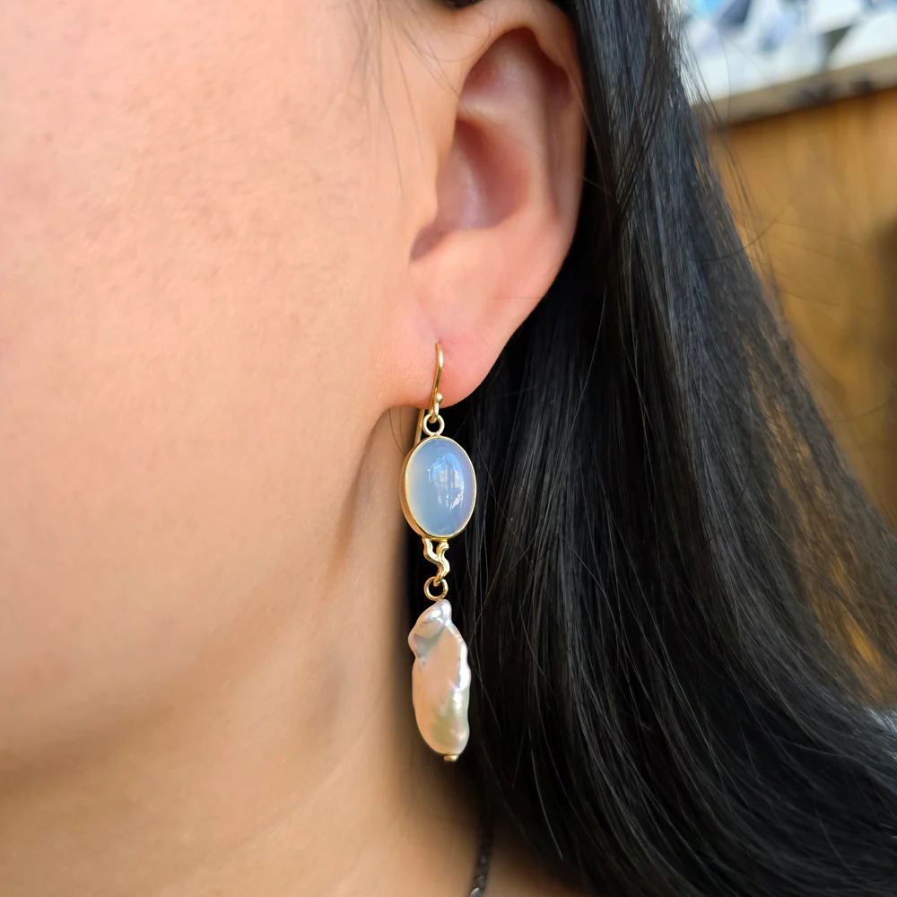 Keshi Pearl Statement Drop Earrings - "Moon Tide" - Image 2