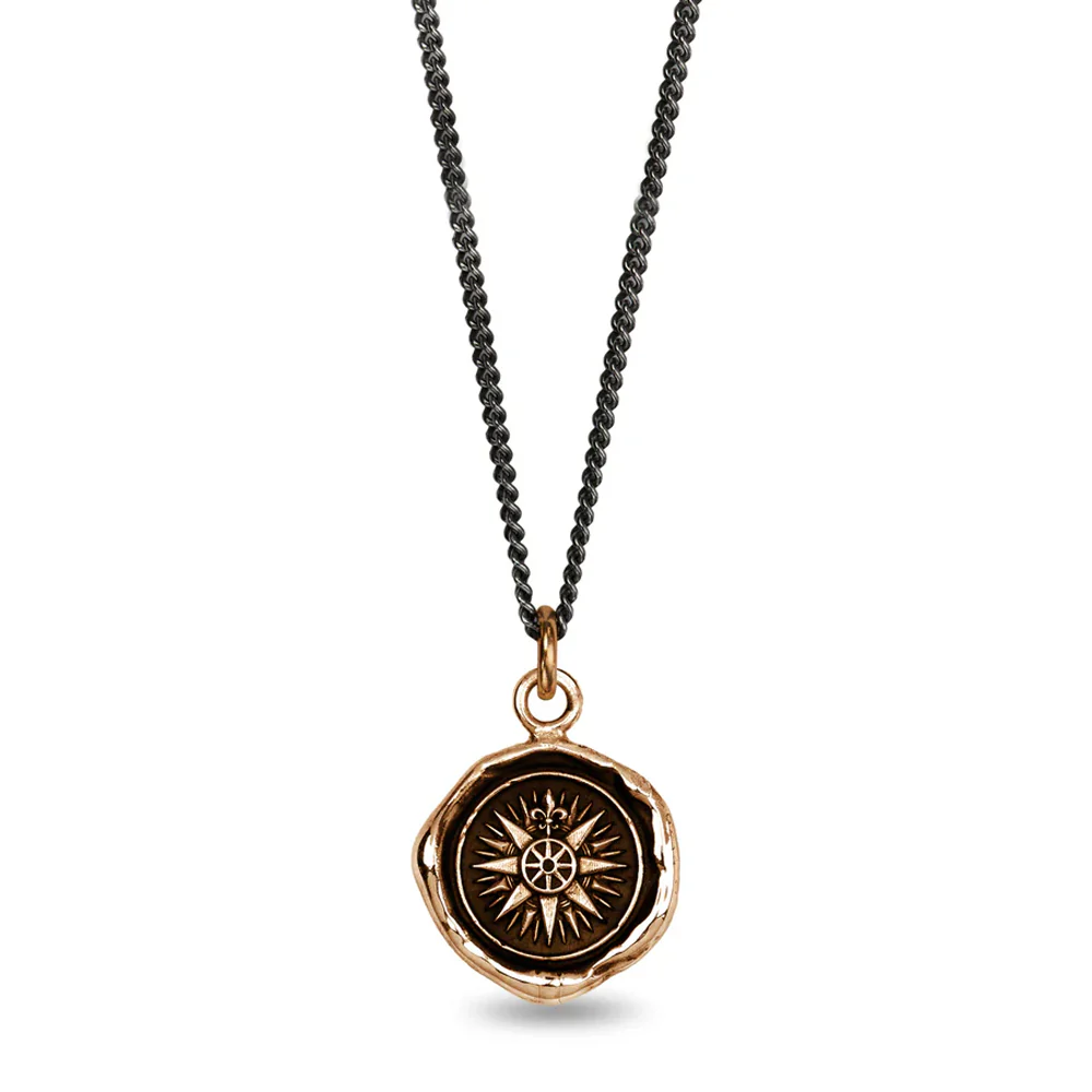 Bronze & Sterling Silver Compass Talisman Necklace - "Direction"
