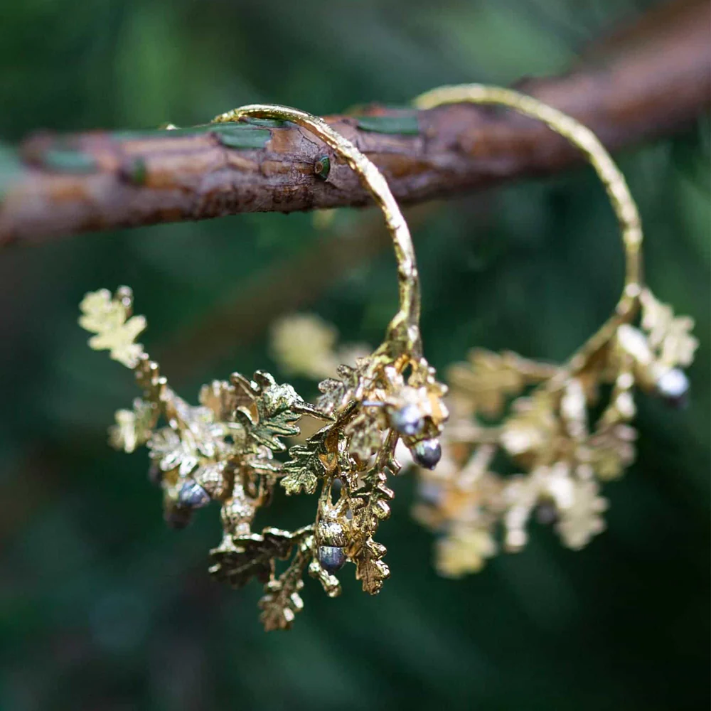 Oak Leaf & Acorn Hoop Earrings in Vermeil - Image 2