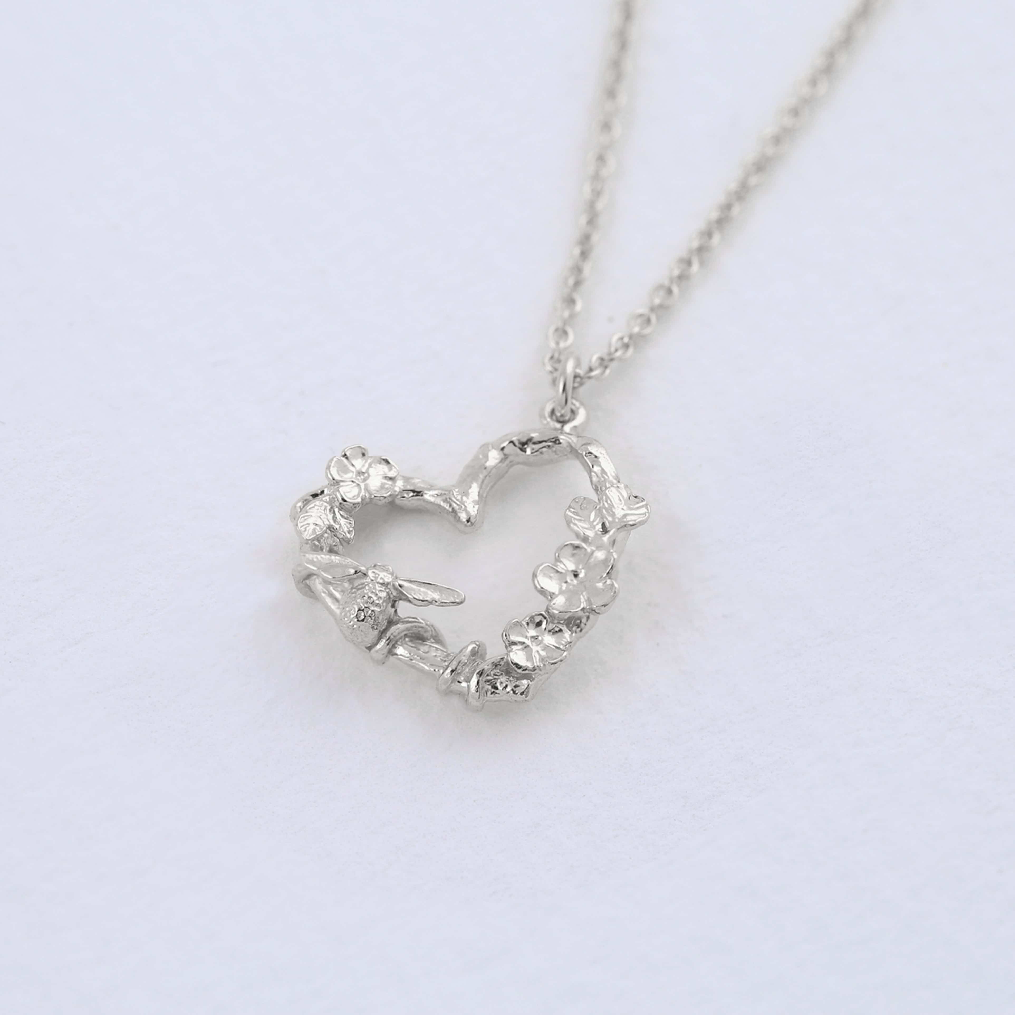 Sterling Silver Necklace - "Floral Heart & Itsy Bitsy Bee" - Image 2