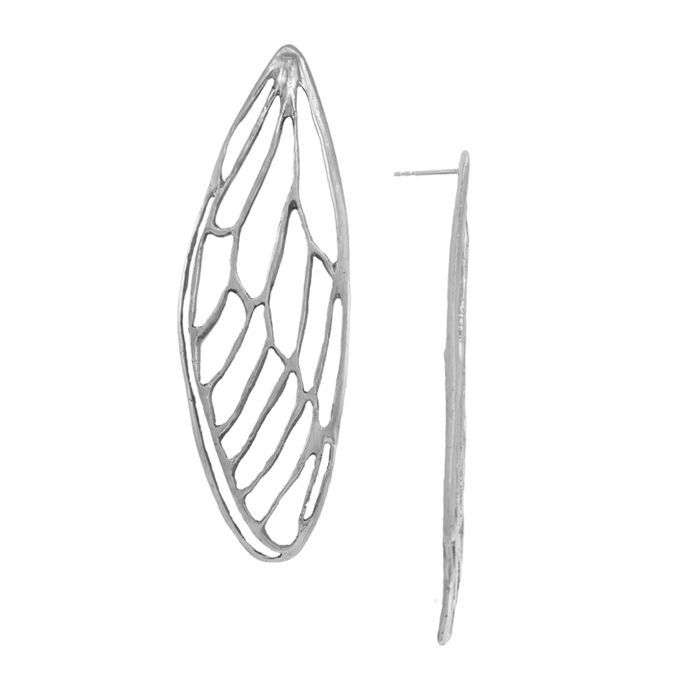Sterling Silver Statement Earring - "Bold Cicada Wings" - Image 2