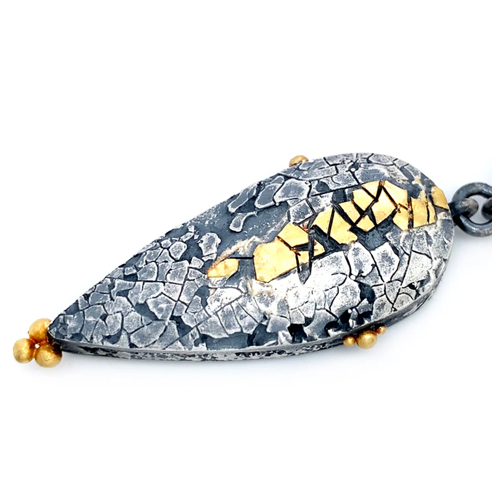 Sterling Silver, Yellow Gold & Opal Necklace - "Dragons Egg" - Image 5