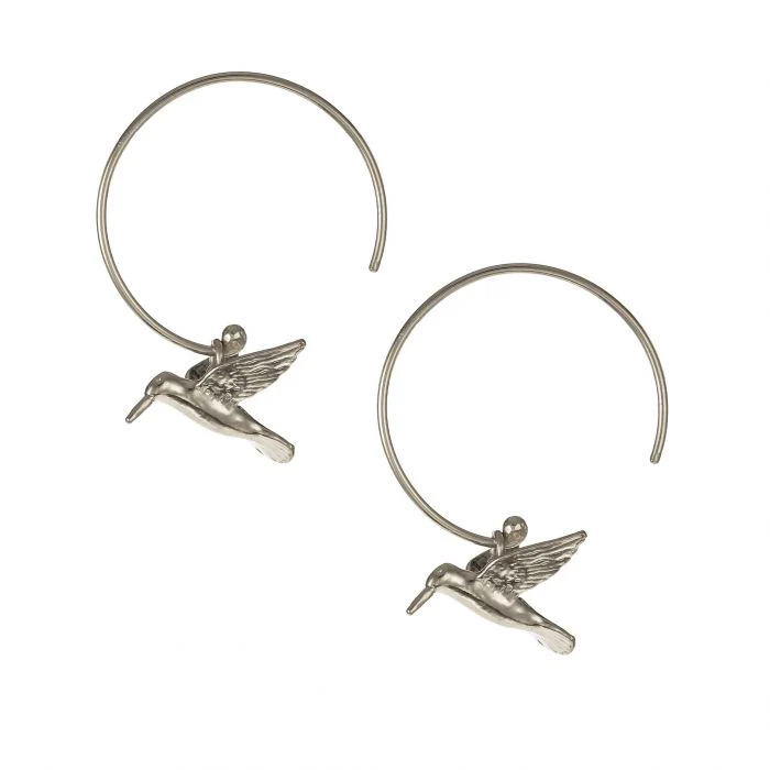 Sterling Silver Hoop Earrings - "Hummingbird" - Image 3