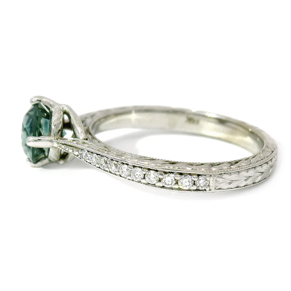 Teal-Blue Montana Sapphire & Diamond Engagement Ring - "Francesca" - Image 6