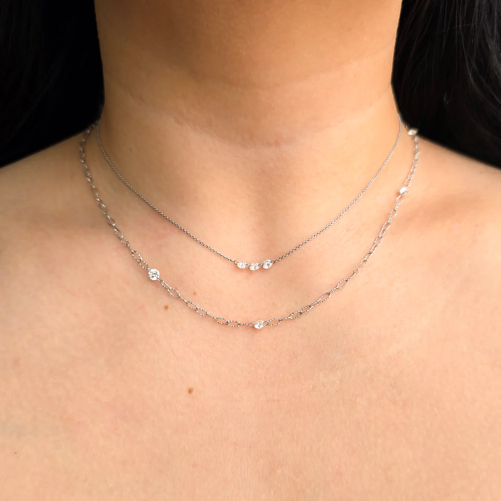 Three Stone Petite Diamond Necklace - "Trinity" - Image 4